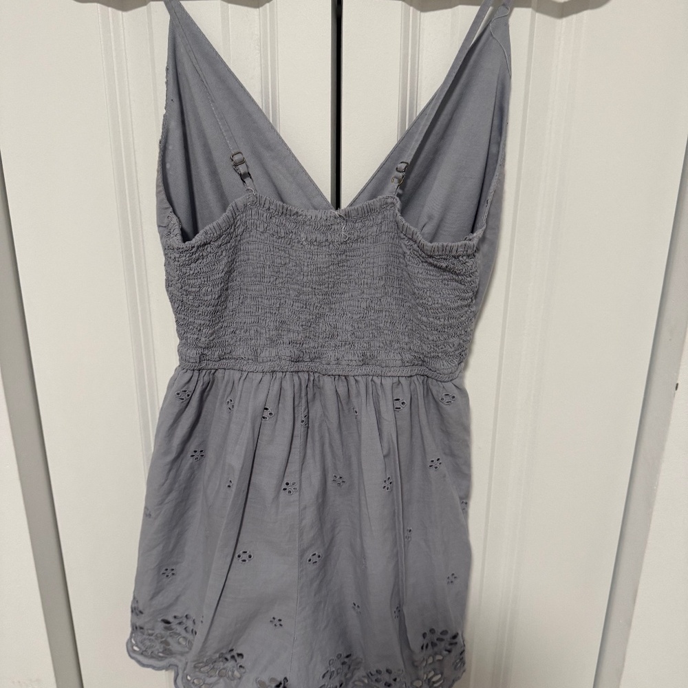 Gray Smocked Eyelet Romper / Mini Dress – Spaghetti Straps
